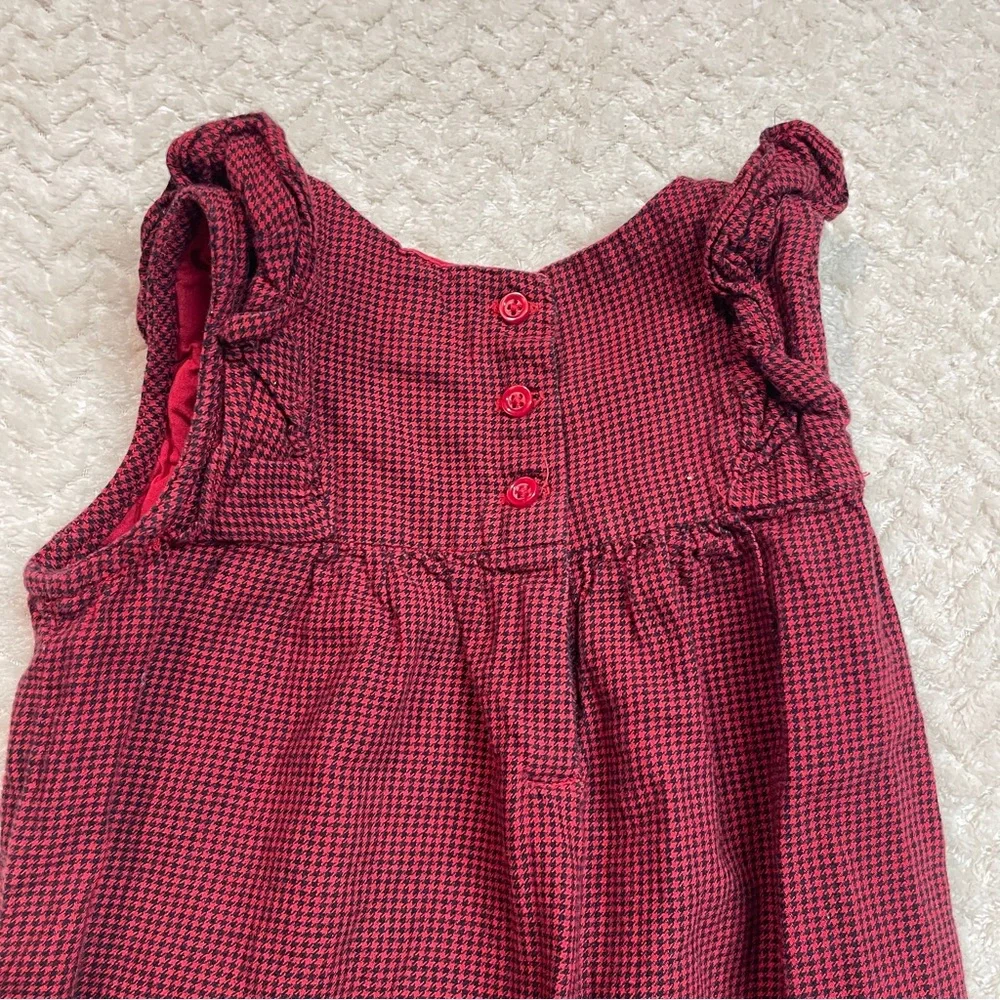 Baby‎ Gap Red Black Houndstooth Embroidered Flutter One-Piece 6-9 months
